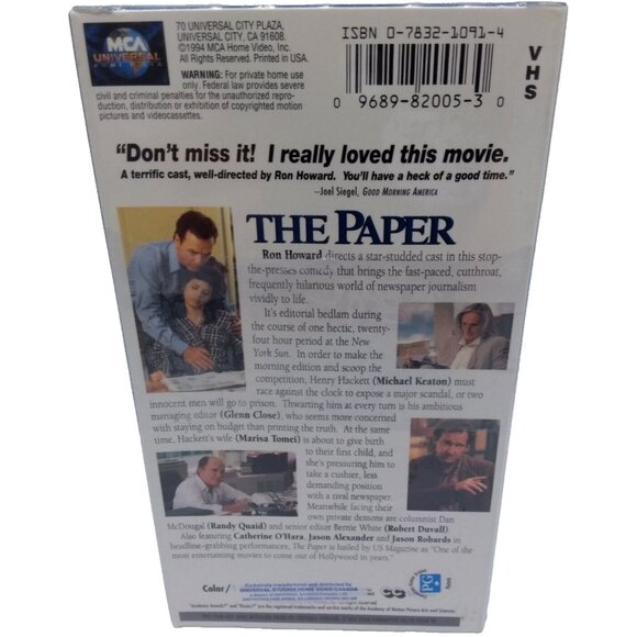 The Paper VHS New Sealed Watermarks Michael Keaton Randy Quaid Glenn Close Video - Picture 3 of 8